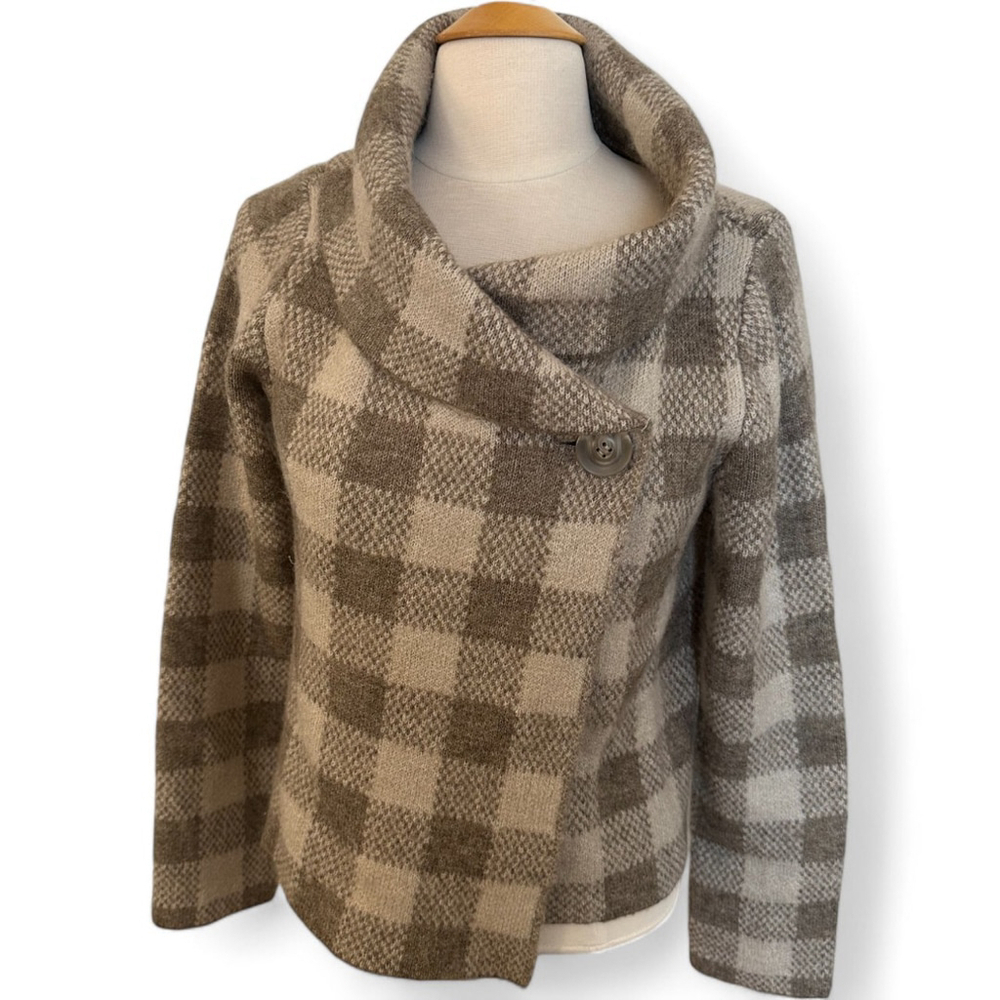 Women's Ellen Tracy Gray/Tan Plaid Cardigan Size L